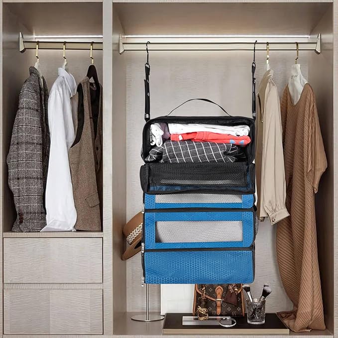 Olosar Suitcase Organizer, Travel Luggage Organizer Portable Hanging Travel Shelves Collapsible Hanging Packing Cubes for Carry on Suitcase