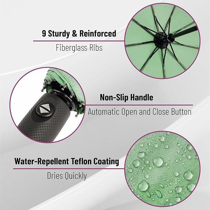 Mr. Pen- Windproof Travel Umbrella, Small Water-Resistant Automatic Folding Umbrella for Rain and Sun, Light, Compact and Portable for Women & Men, Fits Car & Backpack
