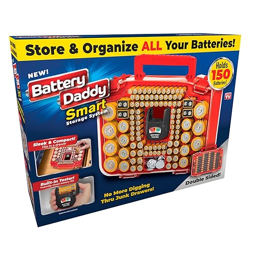 Ontel Battery Daddy Smart - Battery Organizer Storage Case with Tester, Stores & Protects Up to 150 Batteries, Clear Locking Lid, As Seen On TV, Smart - 150 Batteries (BADAS-MC4)