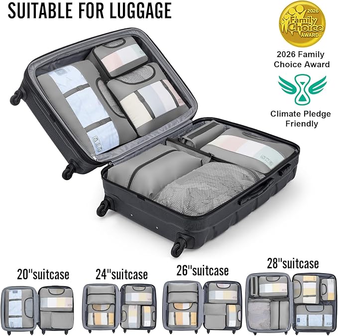 Veken 10 Set Packing Cubes for Travel Essential, Suitcase Organizer Bags in 4 Sizes, Carry-On Luggage Accessories with Large Laundry & Shoes Bag, Must-Have for Airplane, Road Trip & Camping