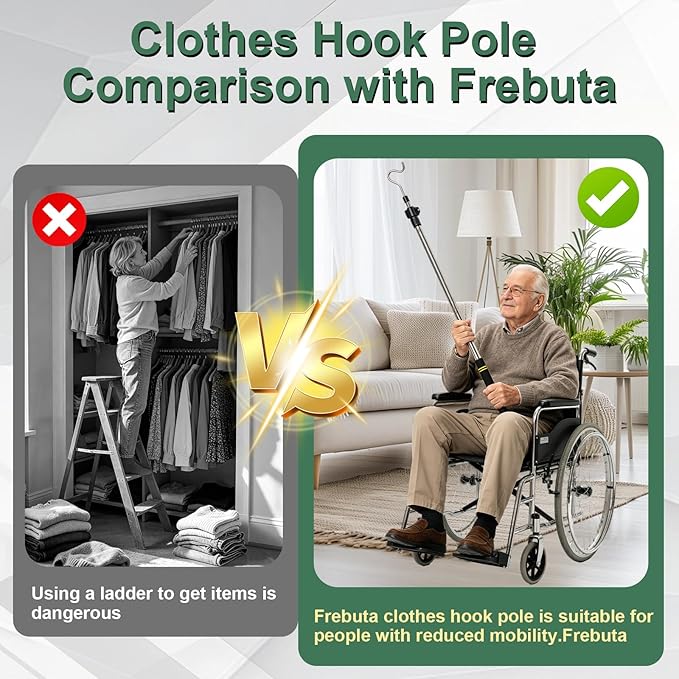 Heavy Duty Closet Hanger Reaching Pole,36" to 65" Clothes Hook Pole Telescoping Pole S Hooks for Plant Stainless Steel Pipe Sturdiness Lightweight Non-Slip Soft Sponge Handle Rod