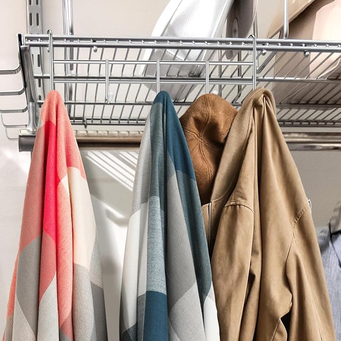 CroBlissful 2 Pcs 5 Hook Attachment for Wire Shelving 1.5 x 12 x 4 Inch Hanging Hooks Rack Wire Chrome Plated Steel Shelf Accessories Metal Hook Bars for Storage Display Organizer (Chrome)
