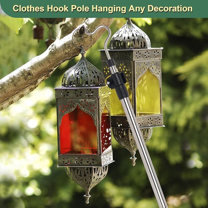 Heavy Duty Closet Hanger Reaching Pole,36" to 65" Clothes Hook Pole Telescoping Pole S Hooks for Plant Stainless Steel Pipe Sturdiness Lightweight Non-Slip Soft Sponge Handle Rod