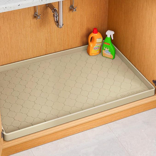 Jin&Bao Waterproof Under Sink Mat 25" x 22", Thick Silicone Mat Cabinet Protector for Kitchen and Bathroom, Shelf Liner, Home Organizer and Storage, Multipurpose Tray for Gadgets and Essentials