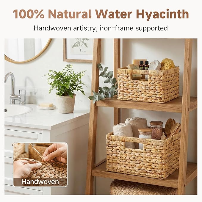 StorageWorks Wicker Storage Basket, Water Hyacinth Basket for Organizing, Decorative Water Hyacinth Storage Baskets, Set of 2, Large and Small