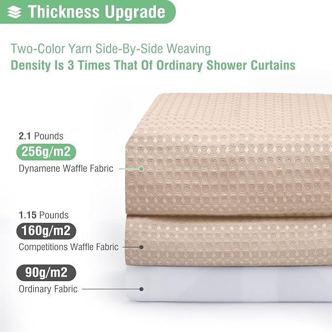 Dynamene Stall Fabric Shower Curtain - 54x78 inch Long Waffle Weave Weighted Thick Cloth Shower Curtains for Bathroom, Heavy Duty Hotel Spa Luxury Bath Curtain Set with 10 Plastic Hooks, Rose