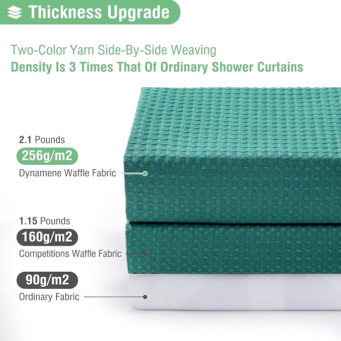 Dynamene Long Fabric Shower Curtain - 78 inch Long Waffle Weave Weighted Cloth Shower Curtains for Bathroom, Heavy Duty Hotel Spa Luxury Bath Curtain Set with 12 Plastic Hooks,72x78, Seaweed Green