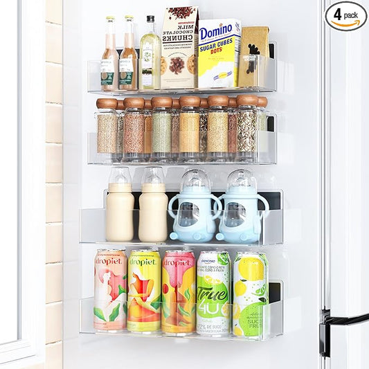 Magnetic Spice Rack for Refrigerator, Kitchen Organizer and Storage Shelf, Clear(4 Pack)