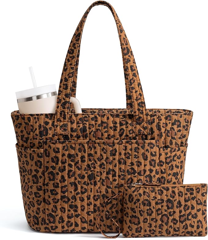 Bagstellar Puffer Tote Bag for Women, Quilted Cotton Laptop Work Tote Shoulder Bag for College School, Teacher, Nurse, Travel | Top Full-zip Closure
