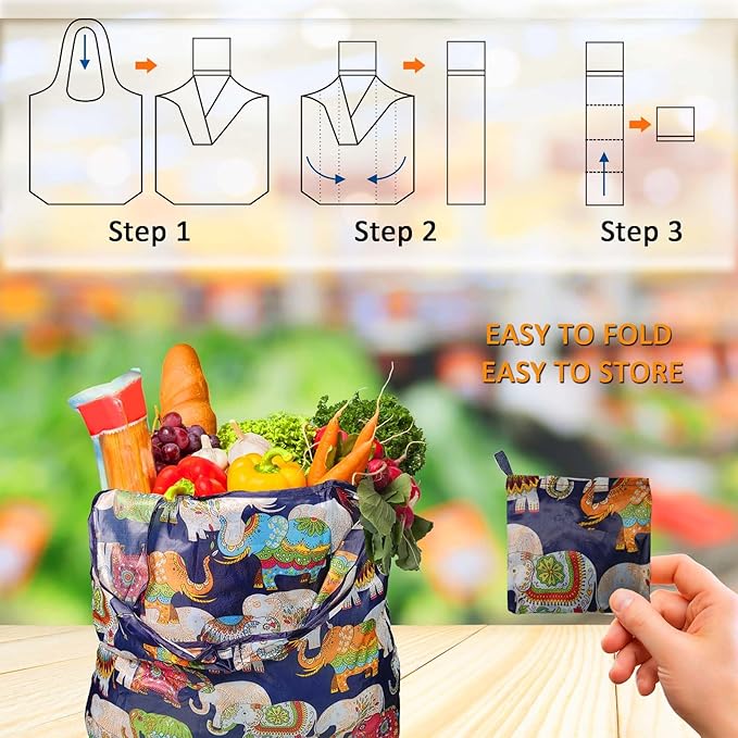 Reusable Grocery bags, 4 Pack - Lightweight And Compact, Grocery Totes Animal Printed, Machine Washable And Durable, Ideal For Groceries, Travel, And Daily Use