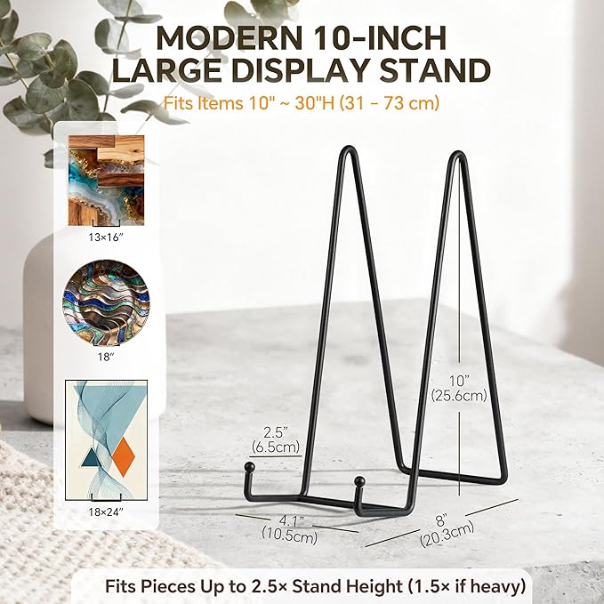 Artliving Metal Plate Stands for Display - 10-Inch Tabletop Holder for Large Decorative Platters, Frames, Plaques, Paintings - Black Iron Display Easels - 2 Pack