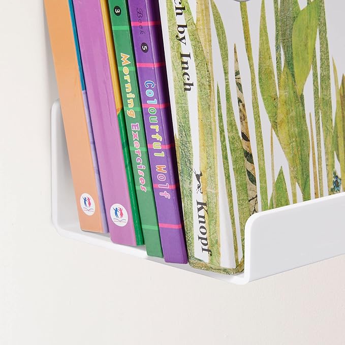 upsimples Acrylic Shelves for Wall Decor, 15" Display Shelf Perfume Organizer for Bathroom, Bedroom, Living Room, Floating Bookshelves for Kids, White, 4 Pack | for Kids