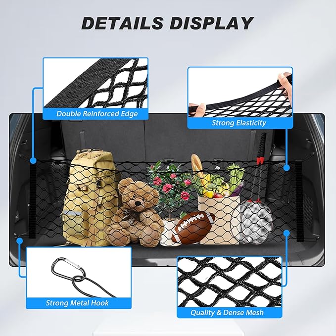 Karltys Cargo Net for Toyota Grand Highlander 2024 2025 2026 Trunk Net | Envelope Style Elastic Mesh Net | Heavy Duty Metal Hooks | Grand Highlander Accessories