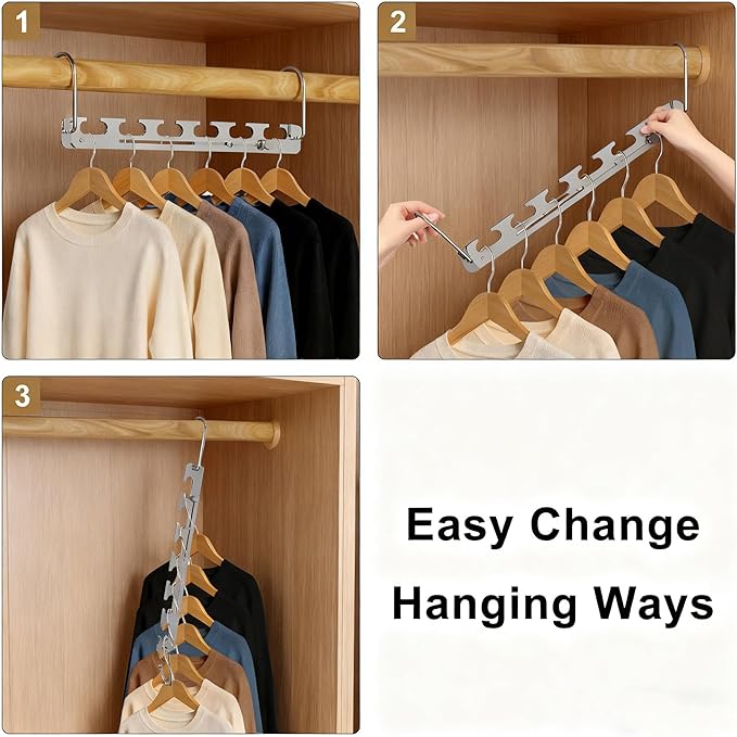 12 Pack Space Saving Hangers for Clothes, 6 to 9 Holes Expandable Metal Heavy Duty Hangers Space Saving for Closet Bedroom Dorm RV Outdoors