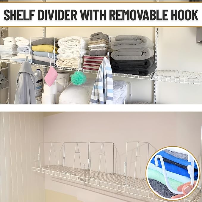 Evelots Wire Shelf Dividers - Extra Closet Organization and Storage for Home or Office -10 Pack- New Removable Hooks - Tall Shelf Separators - Easy to Clip -No Tool- Sturdy Coated Steel - 12 Inch Tall