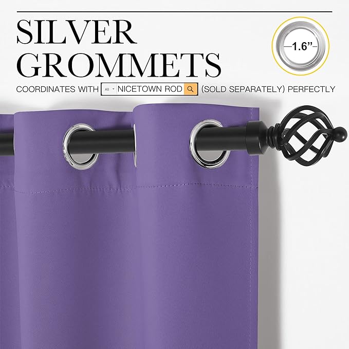 NICETOWN Bedroom Blackout Curtain Panel - (120 inches by 102 inch, Lilac Purple, 1 PC) Energy Saving Thermal Insulated Grommet Blackout Drapery for Patio, Room Divider Curtain