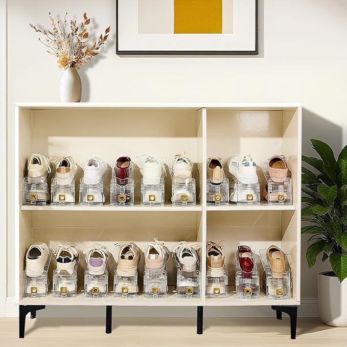 Shoe Slots Organizer for Closet, 10 Pack Shoe Stacker Organizer, Shoe Storage Space Savers 50%, 3 Levels Adjustable Shoe Racks for Closet Organization