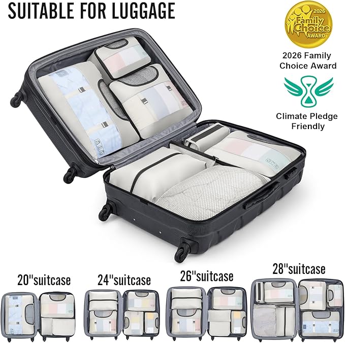 Veken 8 Set Packing Cubes for Travel Essentials, Suitcase Organizer Bags in 4 Sizes, Carry-On Luggage Accessories with Large Laundry & Shoes Bag, Must-Have for Airplane, Road Trip & Camping