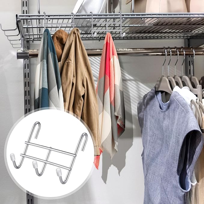 Teenyyou 12 Pack 3 Hook Attachment for Wire Shelving 3.75" l x 1.625" d x 3.25" h Wire Shelving Hooks Accessories Steel Hanging Rack Metal for Storage Organizer (Chrome)