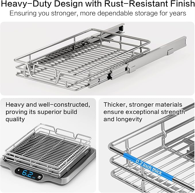 Kitchen Cabinet Pull Out Shelf and Drawer Organizer Slide Out Pantry Storaqe Basket in Multiple Sizes (21" W x 21" D,1 Tier)
