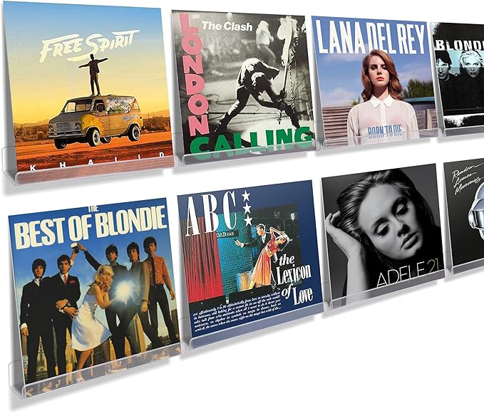 upsimples 8 Pack Vinyl Record Wall Mount Shelves, 12" Vinyl Holder for Album Record Storage & Display, Clear Acrylic Floating Shelves for Wall Decor, Kids Bookshelf, Magazine Rack, Picture Ledge | Vinyl Holder, Album Record Storage, Display, Wall Decor...