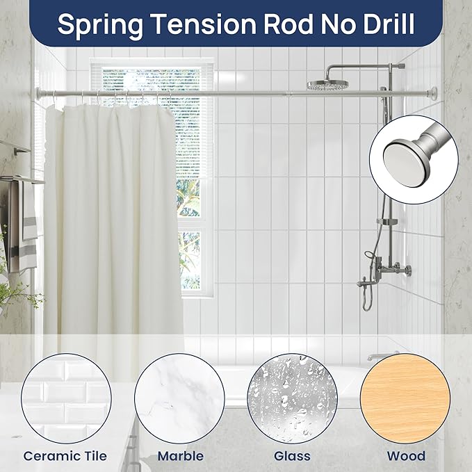 ENJOYBASICS Shower Curtain Rod 30 to 76 Inches, 1 Inch Stainless Steel Adjustable Spring Tension Rods No Drill for Bathroom, Closet, Window, Room Divider, Never Rust, Non Slip, Nickel
