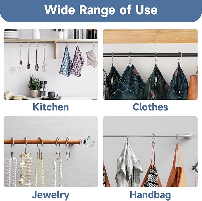 Titanker Shower Curtain Hooks Rings, Rust Resistant Metal Double Glide Shower Hooks Rings for Bathroom Shower Rods Curtains, Set of 24 Hooks - Nickel