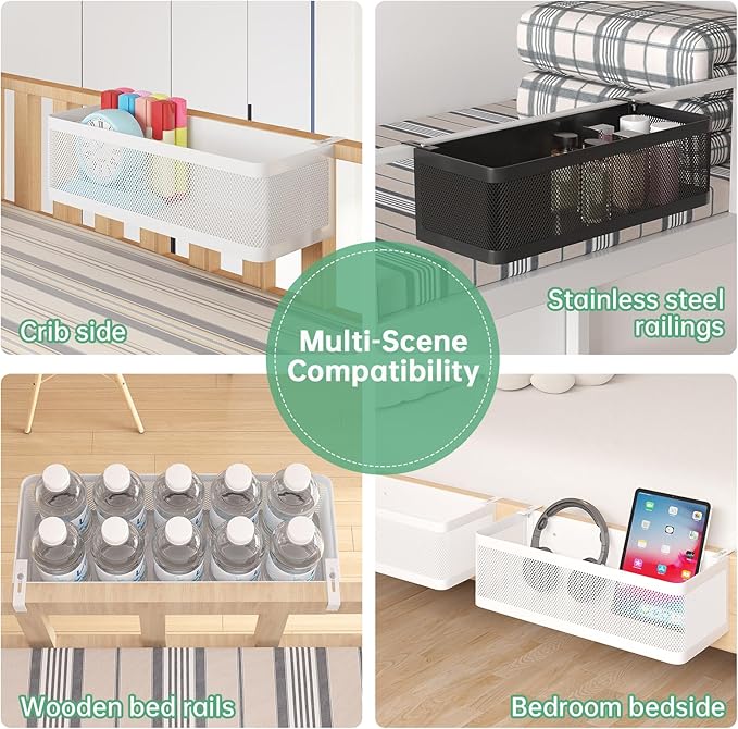 Bedside Caddy Shelf for Bunk Bed, Office Cubicle Walls, Crib Rails, Dorm Bed College Dorm Room Essentials Bed Shelf for Cell Phone Headphone Magazine Snacks(White, L13.78in*W5.12in*H3.94in)