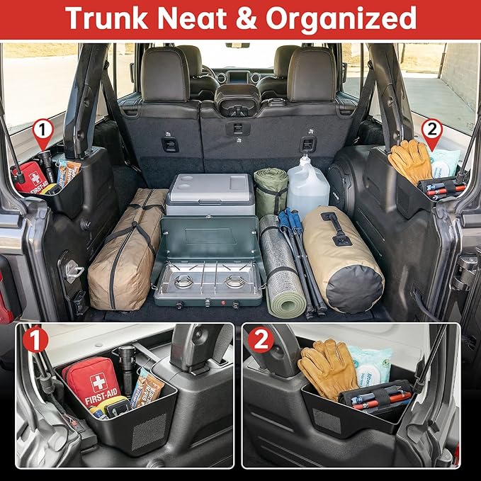 Wheel Well Storage Bin Fit for 2018-2023 Jeep Wrangler JL JLU 4XE Rear Trunk Side Storage Box Cargo Organizer Cargo Tray for Wrangler JL 4dr Accessories(18-23 Trunk Organizer, Not Gladiator)
