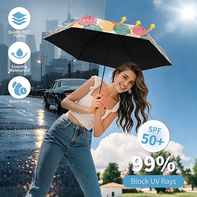 Yoobure Small Mini Umbrella with Case Light Compact Design Perfect for Travel Lightweight Portable Parasol Outdoor Sun&Rain Umbrellas
