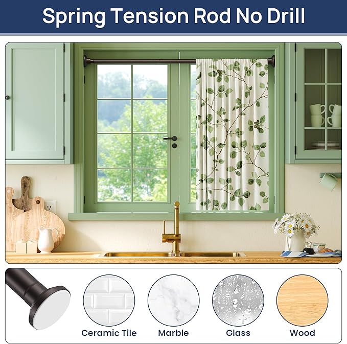 ENJOYBASICS Shower Curtain Rod 30 to 52 Inches, Stainless Steel Adjustable Spring Tension Rods No Drill for Bathroom, Closet, Window, Room Divider, Never Rust, Non Slip, Bronze