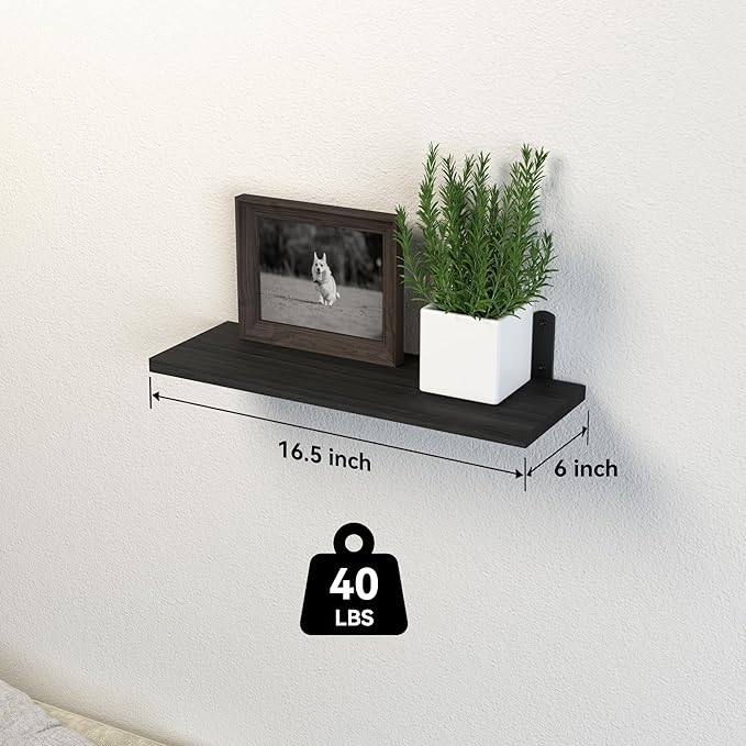 DOLLFIO Floating Shelves, 5 Sets Wall Shelves, Wood Floating Shelves for Bedroom Wall Décor, Wall Mounted Floating Bathroom Shelf for Storage, Floating Book Shelf, Living Room – Black