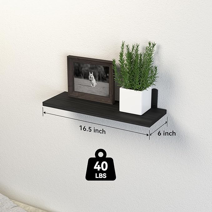 DOLLFIO Floating Shelves, 8 Sets Wooden Floating Shelves for Bedroom & Bathroom Wall Decor, Floating Book Shelf Living Room Black