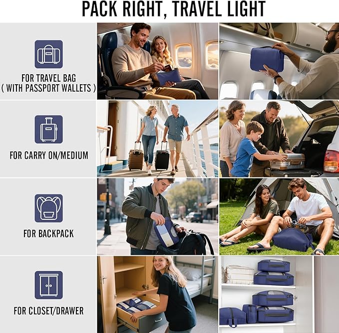 Veken 8 Set Packing Cubes for Travel Essentials, Suitcase Organizer Bags in 4 Sizes, Carry-On Luggage Accessories with Large Laundry & Shoes Bag, Must-Have for Airplane, Road Trip & Camping