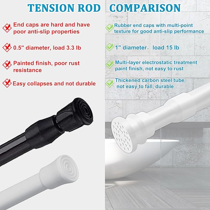 Small Tension Curtain Rods 16 to 28 Inches, Heavy Duty Short Shower Curtain Rod Adjustable Extension Spring Tension Rods for Windows, Closet, Kitchen, Bathroom, Wardrobe, White