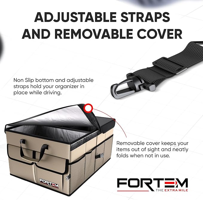 FORTEM Trunk Organizer For SUV Car Trunk Organizer, Foldable Storage, Car Accessories for Women Men, Collapsible Bag, 600D Oxford, Non Slip Bottom, Straps, Soft Cover (65L)