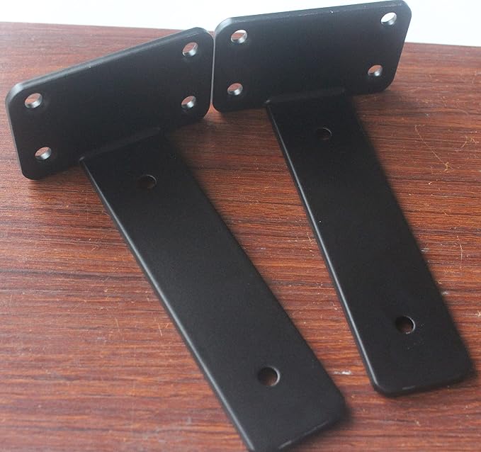 4 Pack - 6 inch Black Hidden L Shelf Bracket (1/5 Inch Thicked) Iron Floating Shelf Brackets Rustic Industrial Metal Brackets for Shelf Support