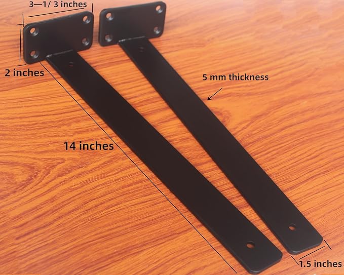 12 Pack - 14 inch Black Hidden L Shelf Bracket (1/5 Inch Thicked) Iron Floating Shelf Brackets Rustic Industrial Metal Brackets for Shelf Support