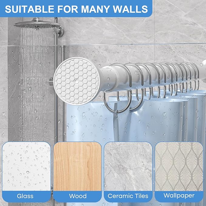 2Pack Shower Curtain Rod 45-77 Inch Adjustable Shower Rod White Tension Rod Spring Curtain Rod Rust Proof Shower Rods for Bathroom White Curtain Rods No Drilling