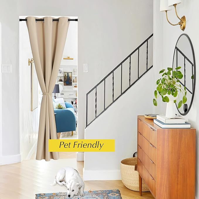 NICETOWN Temporary Door Window Curtain, Privacy Doorway Curtain for Room Divide Grommet Portable Closet Thermal Insulated Accordian Door Curtain for Hallway, 1 PC, 42" W x 80" L, Biscotti Beige