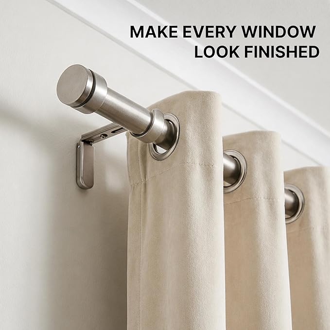 Adjustable Curtain Rod Brackets for Wall with Magnetic Cover, 5 inch Long Heavy Duty Curtain Rod Holders Extended Brackets, Window Hardware Holders Adjustable Mounting Support Brushed Nickel Set of 2