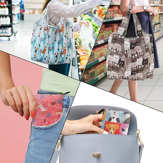 Grocery Reusable Shopping Bags, 4 Pack 50Lbs Foldable Large Washable Market Bags, Compact For Easy Storage, Light Weight Sturdy Cloth Bags For Storage Gifts For Women