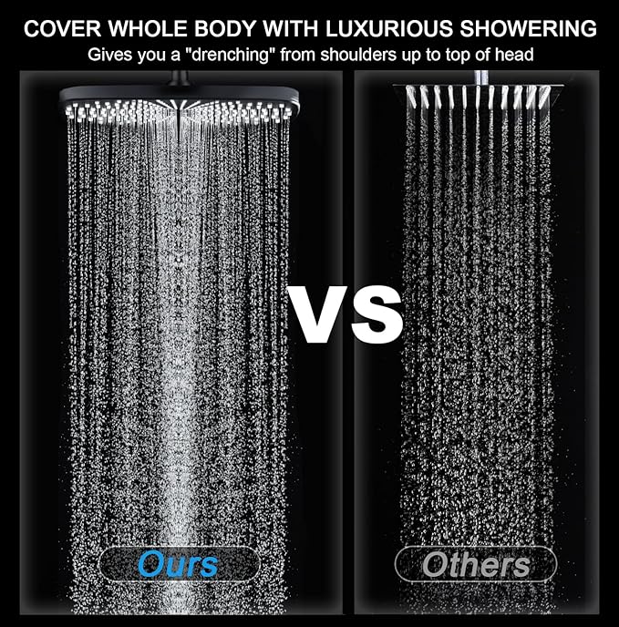 BOZYBO Rain Shower Head with Handheld: High Pressure Shower Heads with Handheld Spray Combo, 12" Rainfall Shower Head and 9 Sprays Hand Showerheads with Magnetic Docking and Power Jets, Black 1.8GPM