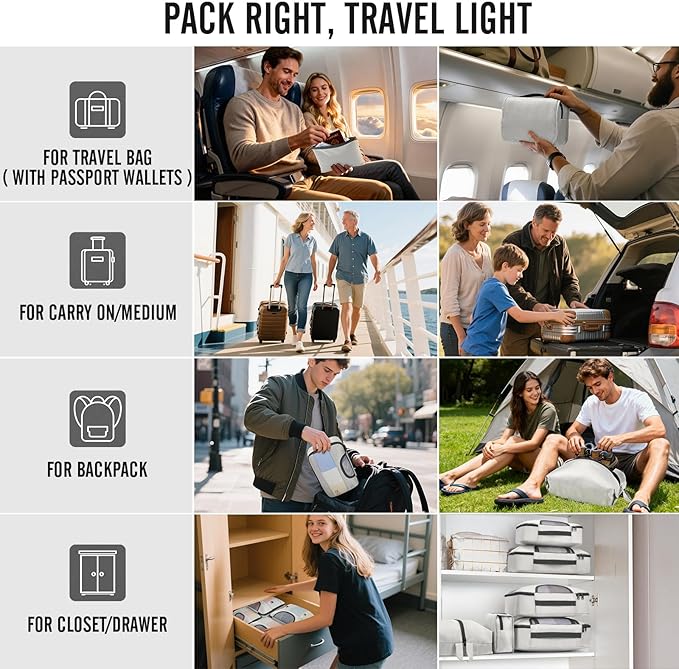 Veken 8 Set Packing Cubes for Travel Essentials, Suitcase Organizer Bags in 4 Sizes, Carry-On Luggage Accessories with Large Laundry & Shoes Bag, Must-Have for Airplane, Road Trip & Camping