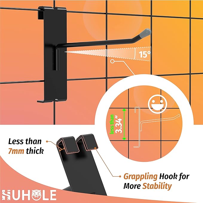 HUHOLE 50 Pack Gridwall Hooks 2 Inch – Black Metal Display Hangers for Wire Grid Panel – Heavy Duty Retail Store Fixtures, Garage Organizer, Craft Fair & Jewelry Rack (20lbs Capacity)