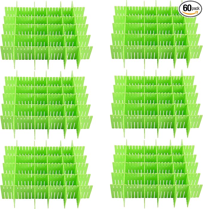 ZOENHOU 60 PCS Green Drawer Dividers, 12.6 x 2.8 Inch Adjustable Premium Plastic Drawer Divider Organizers for Makeup Drawers Desktop Kitchen drawer Organizers and Storage