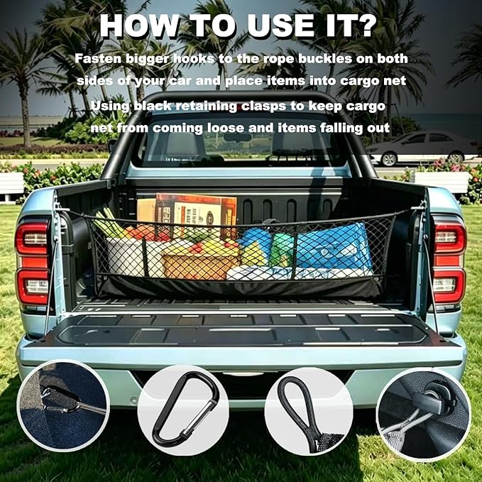 Envelope Style Cargo Net Compatible with Ford Pickup F150 F250 F350, 2026 2025 2024 2023 2022 2021 2020 2019 2018 2017 2016 2015 2014 2013 F-150-350 Trunk Car Rear Tailgate Touring Netting