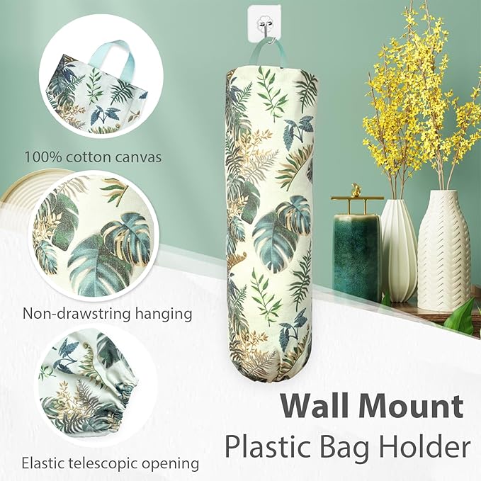 SYIPO Plastic Bag Holder, Reusable Grocery Bag Organizer, Wall Mount, 1 Pack, Small Forest