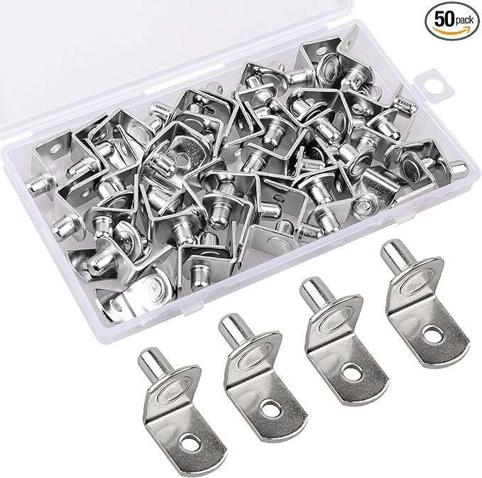 50 Pcs Shelf Pegs Pins，1/4 Inch Upgraded Diameter L-Shaped Perforated Nickel Plated Shelf Pins, Cabinet Shelf Pegs for Shelves, Shelf Support for Bookshelf Kitchen Cabinet Shelf Pegs.