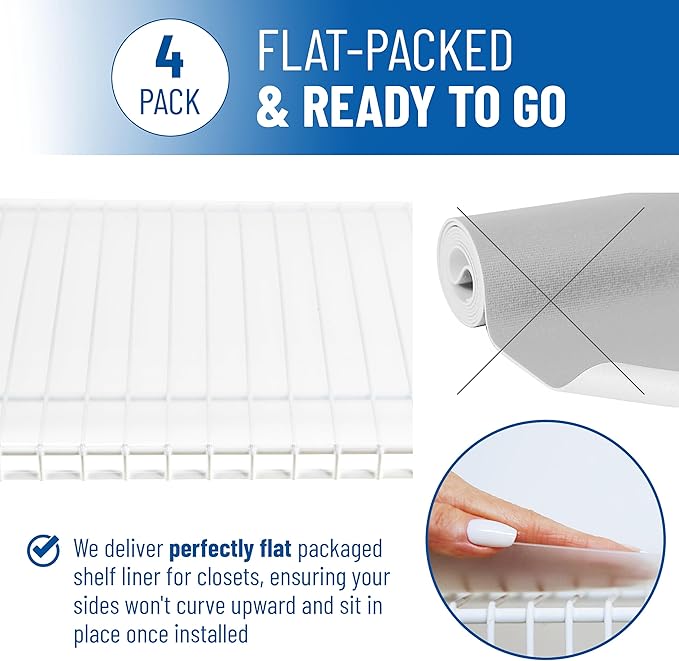 Wire Shelf Liner - 12" x 48" Flat Packed - Set of 4 - Clear - Wire Shelf Liners for Closets, Pantry and More - Plastic Closet Liner for Shelves - Easy to Trim - Wire Rack Cover - Closet Shelf Liner